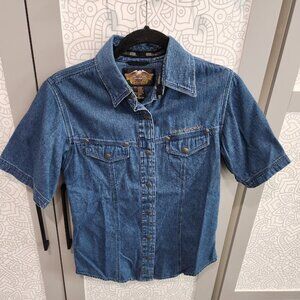 Denim Harley Davidson Short Sleeve Shirt, Ladies Size S